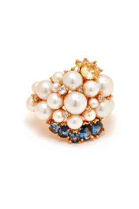 Rain or Shine Statement Ring, Plated Metal & Faux Pearl with Cubic Zirconia